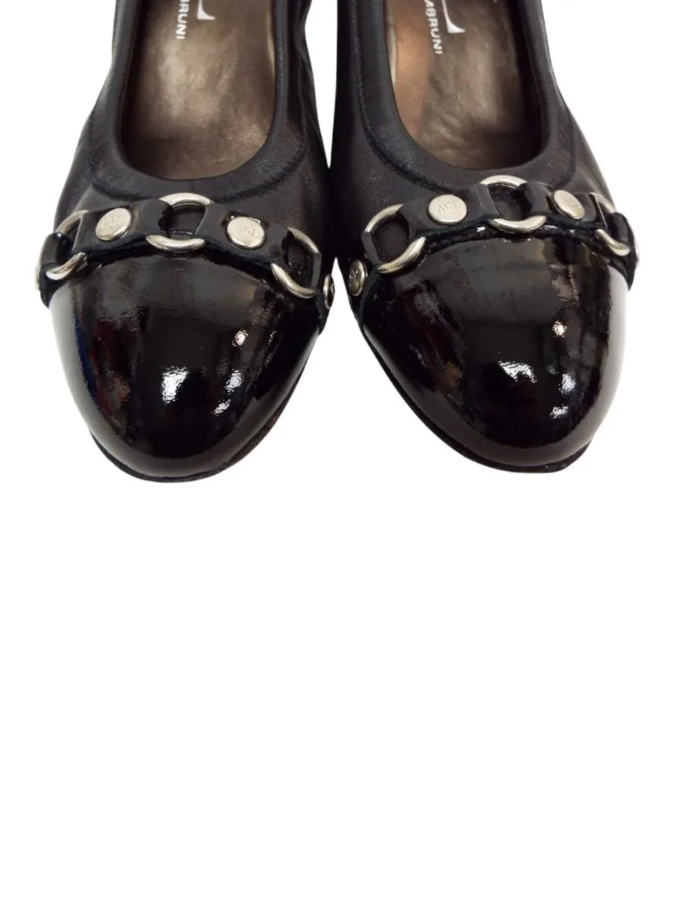 Attilio Giusti Leombruni AGL Logo Button Belted Cap Toe Black Heels Pumps 38